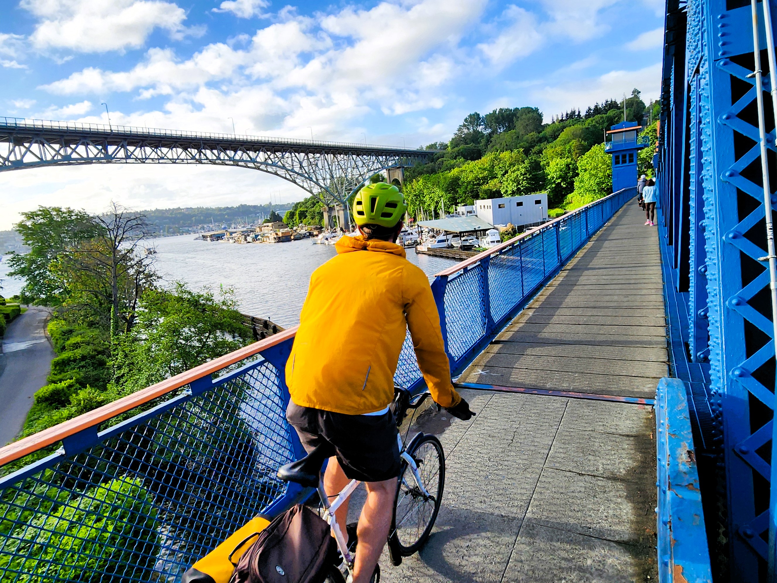 biking over the Fremont Bridge